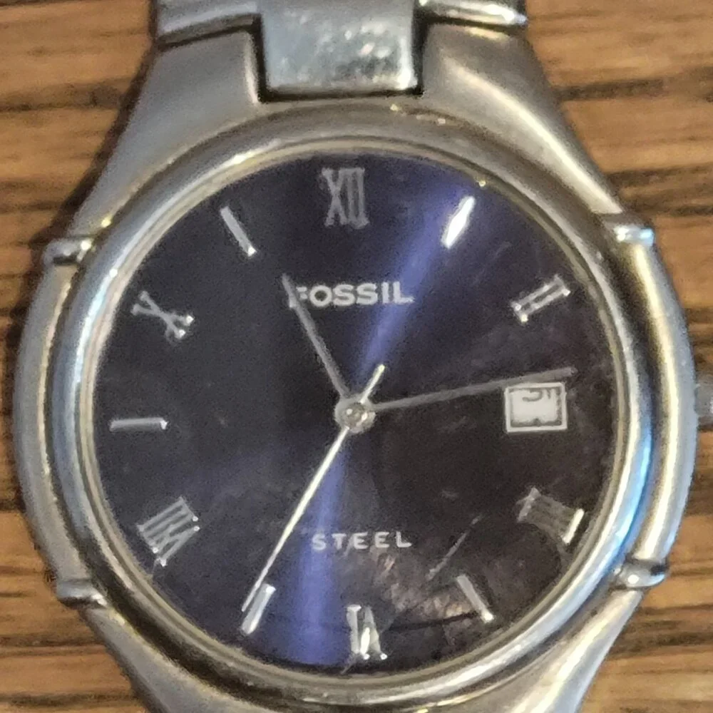 Fossil~Arkitekt~Mens Watch~FS2701~Roman Numeral~Blue Face~Date Dial Not Working
